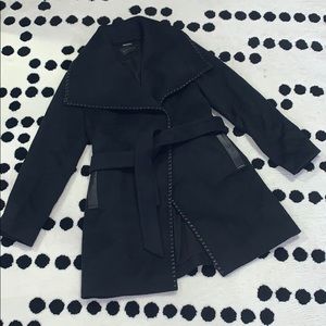 Elie Tahari Natasha Leather Trim Wrap Coat